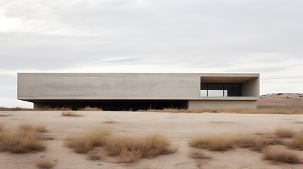 Obraz premium Isolated Minimalist Concrete Structure in Barren Landscape,Clean Architectural Design