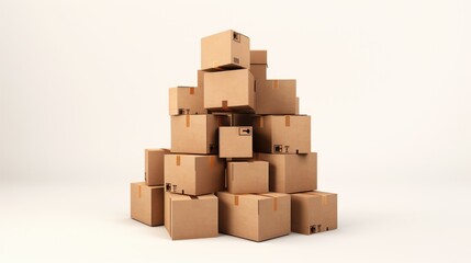 Fototapeta premium A stack of cardboard boxes on a white background.