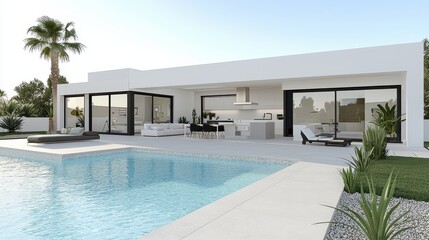 Fototapeta premium Modern Luxury Villa with Swimming Pool and Patio