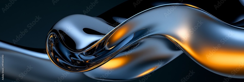 Poster abstract metallic flow with wavy lines and textured surface, representing movement, fluidity, and dy