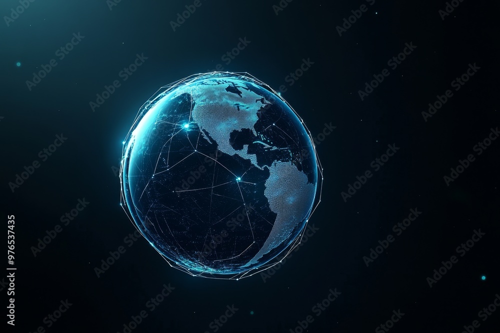 Poster abstract of planet earth representing global connection, technology, communication, data flow and ne