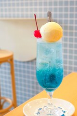 blue Hawaii soda float on the table