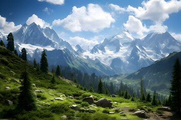 Obraz premium Stunning HD Panorama of Majestic Snow-capped Alpine Mountain Range Tranquil Wilderness