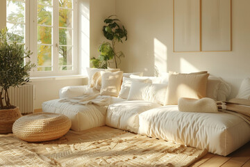 Fototapeta premium A living room with a cozy and featuring a comfortable sofa