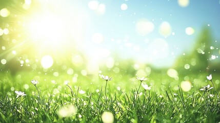 Obraz premium Sunny Meadow with White Flowers and Bokeh Background