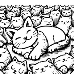 Naklejka premium Lazy Cat Activity Illustration Coloring Book 