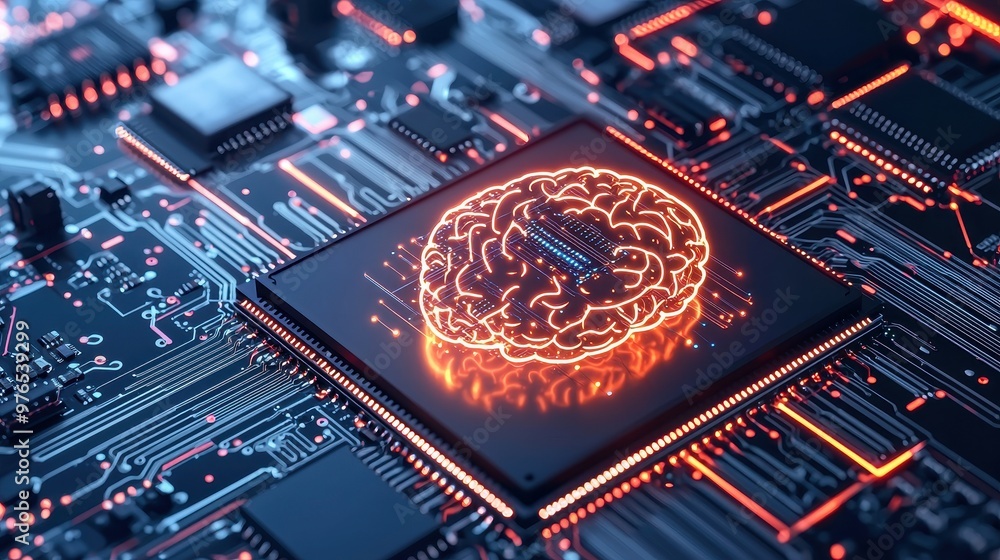 Poster artificial intelligence digital brain on circuit board ai technology concept