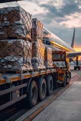 Naklejka premium At the airport, cargo planes are loading and unloading goods