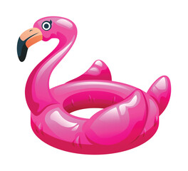 flamingo shaped inflatable pool float. Ideal for swimming pool fun and summer relaxation. Vector cartoon illustration