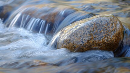 Closeup of a River Rock in a Flowing Stream