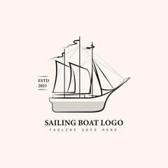 Monoline Sailing boat logo design. Vector illustration