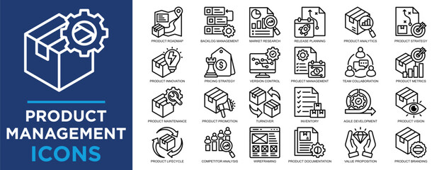 product management, business, management, marketing, technology, manager icon set. Outline icons collection. Simple vector illustration