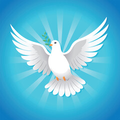 Obraz premium Vector Peace Dove in flight on the Blue background. Peace anti war symbols. Peace concept Banner card design for International World Peace Day 