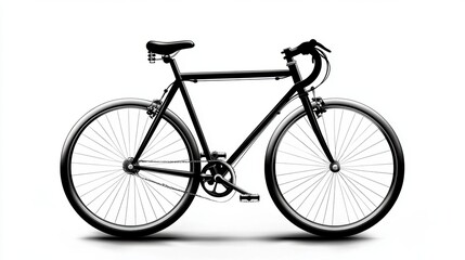 Fototapeta premium A black bicycle with a black seat and a black handlebar. The bike is parked on a white background