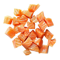 Freshly Cut Salmon Cubes Ready for Cooking or Sushi Preparation