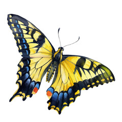 Vibrant Yellow Butterfly with Blue and Black Decorative Wings