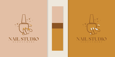 Collection of Nail studio Logos, nail salons, nail polish bottles with branches, and women's hands