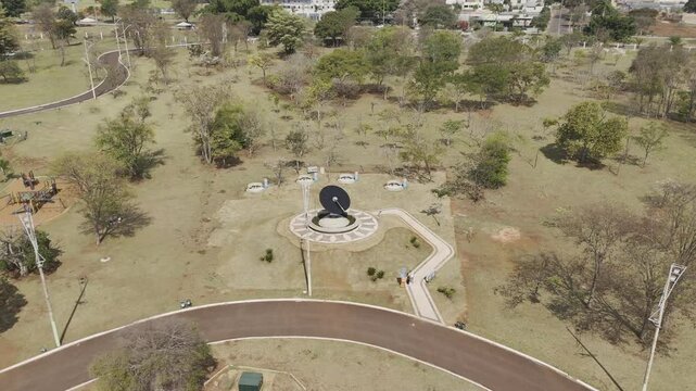Drone orbits monument in Parque das Na&ccedil;&otilde;es Ind&iacute;genas in Campo Grande, Mato Grosso do Sul, Brazil