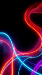 Vibrant neon light trails in swirling patterns against a dark background, creating a mesmerizing art display