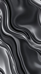 Abstract wavy black and silver patterns create a smooth and glossy texture, showcasing dynamic movement and elegance in a modern style