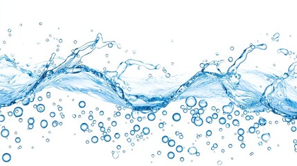 Water Splash with Bubbles and Waves Isolated on White Background
