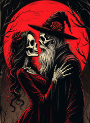 Skeleton Santa and Witch Bride: Gothic Marriage Portrait