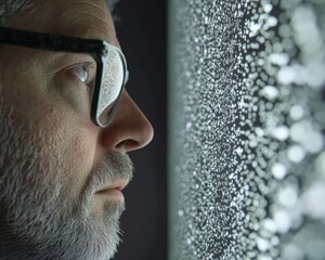 Caucasian Male Scientist in His 40s Analyzing Monkeypox Viral Samples in a Dimly Lit Laboratory Late at Night Using Advanced AI Tools and Digital Screens for Global Health Research