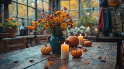 Cozy Autumn Evening Scene with Harvest Table Decor, Sweaters and Canon EOS 6D Mark II