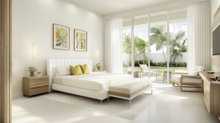 Modern Beachfront Bedroom with Palm Trees