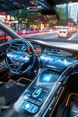 Obraz premium Interior of autonomous vehicles on urban roads