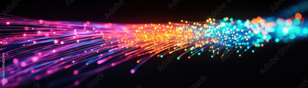Poster colorful light beams and sparks create a dynamic and vibrant visual effect, perfect for backgrounds 