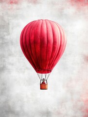 Obraz premium A red hot air balloon is floating in the sky. The balloon is the main focus of the image, and it is a symbol of freedom and adventure. The red color of the balloon adds a sense of warmth