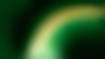 Grainy gradient banner background illustration design. Green and yellow curves isolated on a dark emerald green grainy gradient banner background.