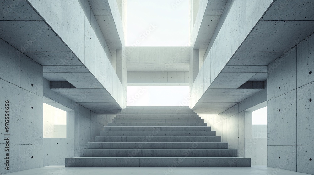 Poster an architectural visualization of a neo brutalist structure with bold geometric shapes and exposed c