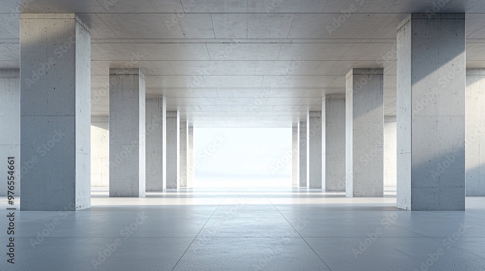 Poster an architectural visualization of a neo brutalist structure with bold geometric shapes and exposed c