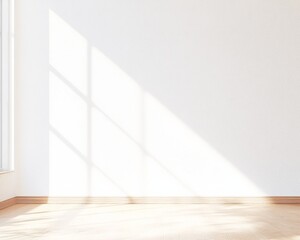 Minimalistic Office Wall with Window Shadows and Wooden Floor in Bright White Room