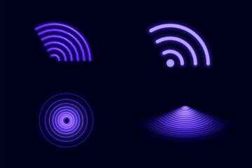 wave light effect. Radar sensor, beep technology, digital sign.Transparent neon circle symbol. wireless internet connection