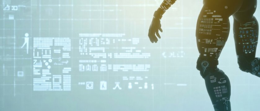 High-Tech Prosthetic Limb for Running in Futuristic Tech Lab, Showcasing Advanced Digital Displays, and Motion Sensors - Powered by Adobe