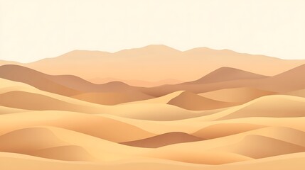 A Detailed Illustration of Rolling Sand Dunes Against a Mountainous Backdrop Under a Clear Sky