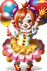 Fototapeta premium Playful scary Chibi Clown with Balloon Full-Body Illustration
