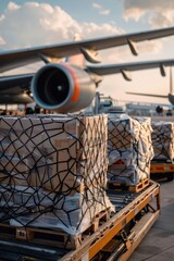 Naklejka premium At the airport, cargo planes are loading and unloading goods