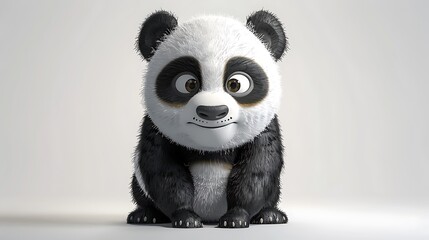Fototapeta premium Cute Cartoon Panda Bear Sitting on White Background