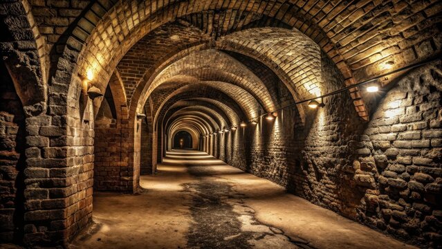 Dark underground passage with arched catacomb tunnel structure, catacomb, tunnel, dark, underground, passage, arches, structure
