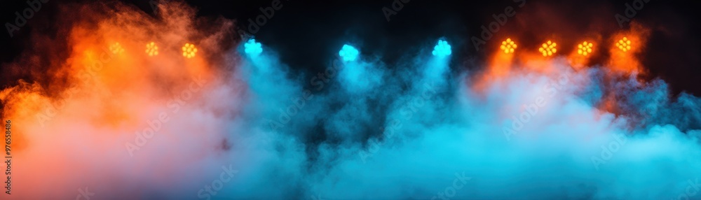 Poster vibrant stage lights create a colorful atmosphere with smoke enhancing the visual impact of the perf