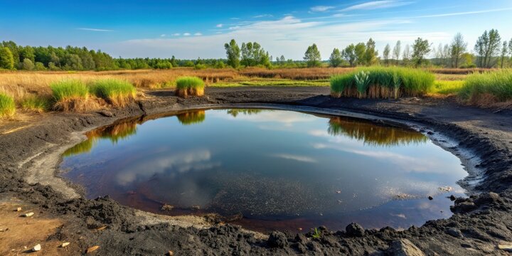 Natural tar asphalt pit in a swamp, swamp, natural, tar, asphalt, pit, fossil fuel, environment, resource, geology