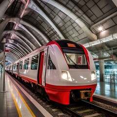 Fototapeta premium Modern Train Arriving at Station