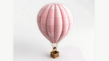 Obraz premium Pink Hot Air Balloon with Basket Isolated on White Background