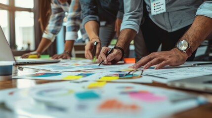 A business team working on a strategic plan using charts and graphs.