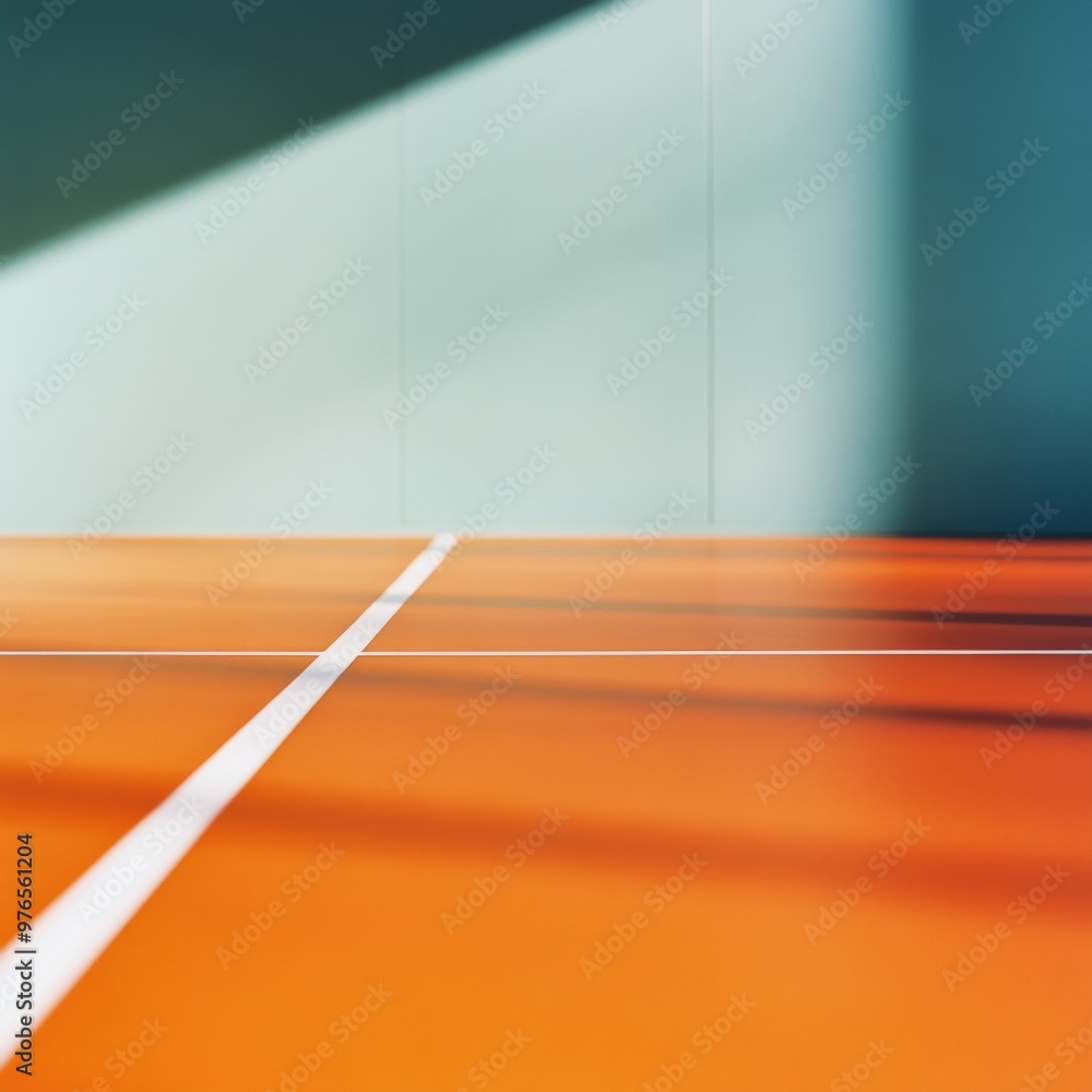 Poster minimalist sports vibrant burnt orange table tennis surface with dynamic bokeh background and sharp 