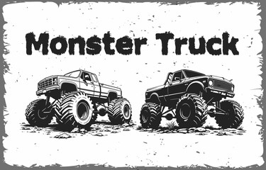Monster Truck, Vintage Black Silhouette Vector illustration  © MstShefali